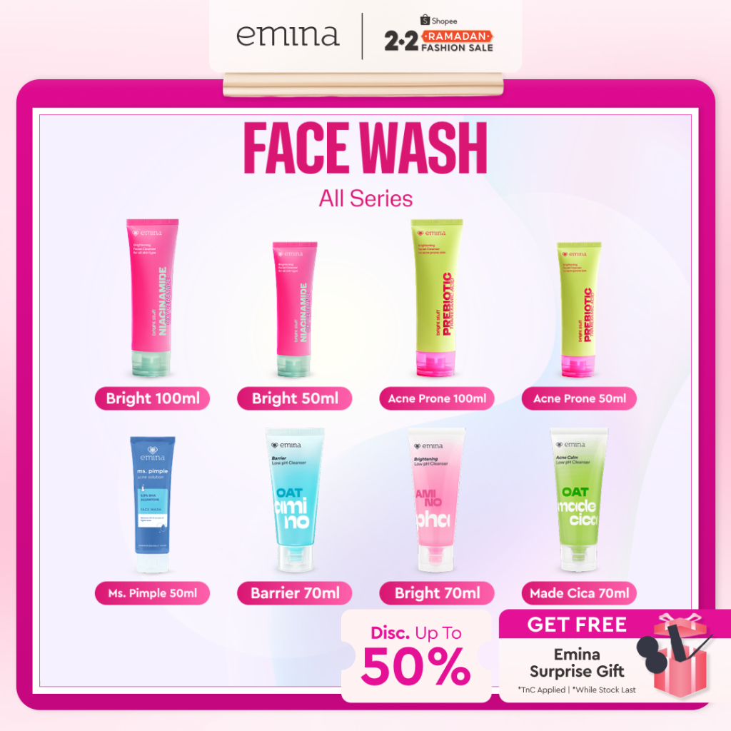 Emina Face Wash All Series - Niacinamide Oxy Ceramide Brightening Face Wash, Emina Prebiotic Tranexa
