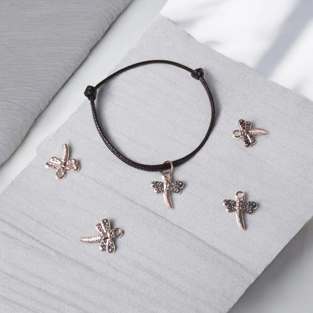 ( Beerrysaa ) Gelang charm capung dragonfly warna silver gelang tali hitam  bracelet gelang manik-ma
