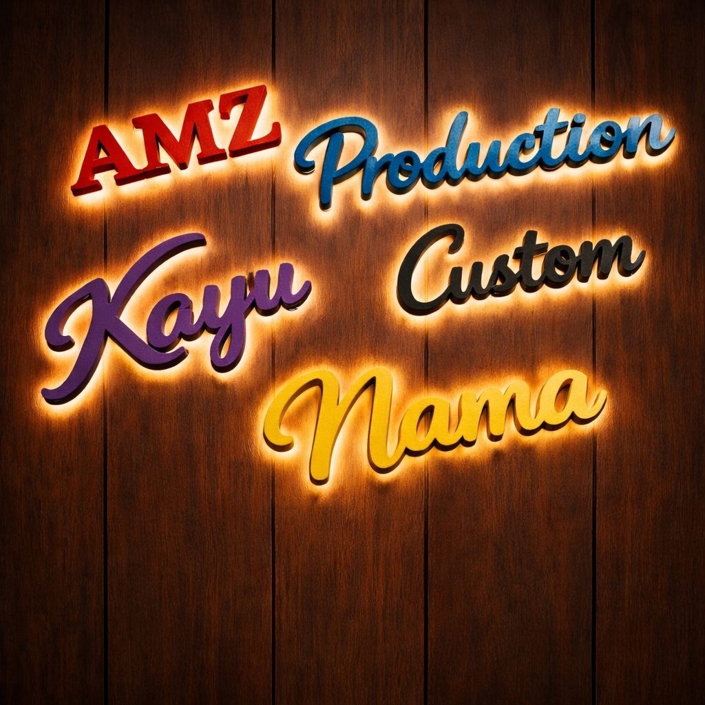 AMZ Huruf ukir nyala/Ukiran Kayu/Huruf Nama Menyala(Harga Perkata 8-9 Huruf) Huruf Ukir Custom/Huruf