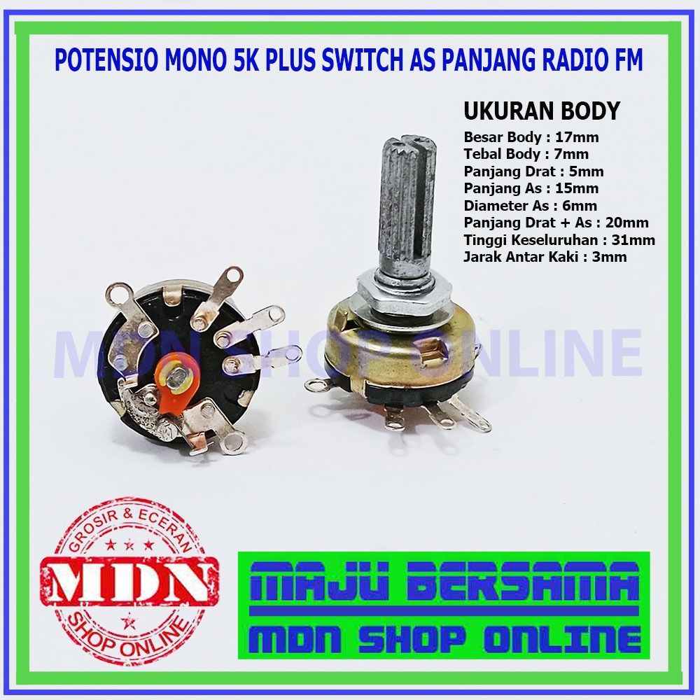 Potensio Mono 5K plus Saklar Switch As Panjang 15MM Radio Fm