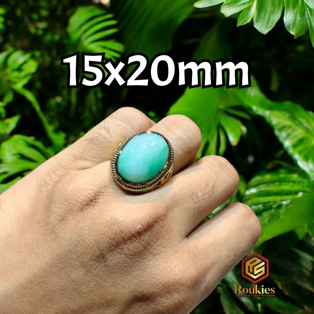 Cincin Batu Giok Kembang Ring Titanium Ukuran 15x20mm