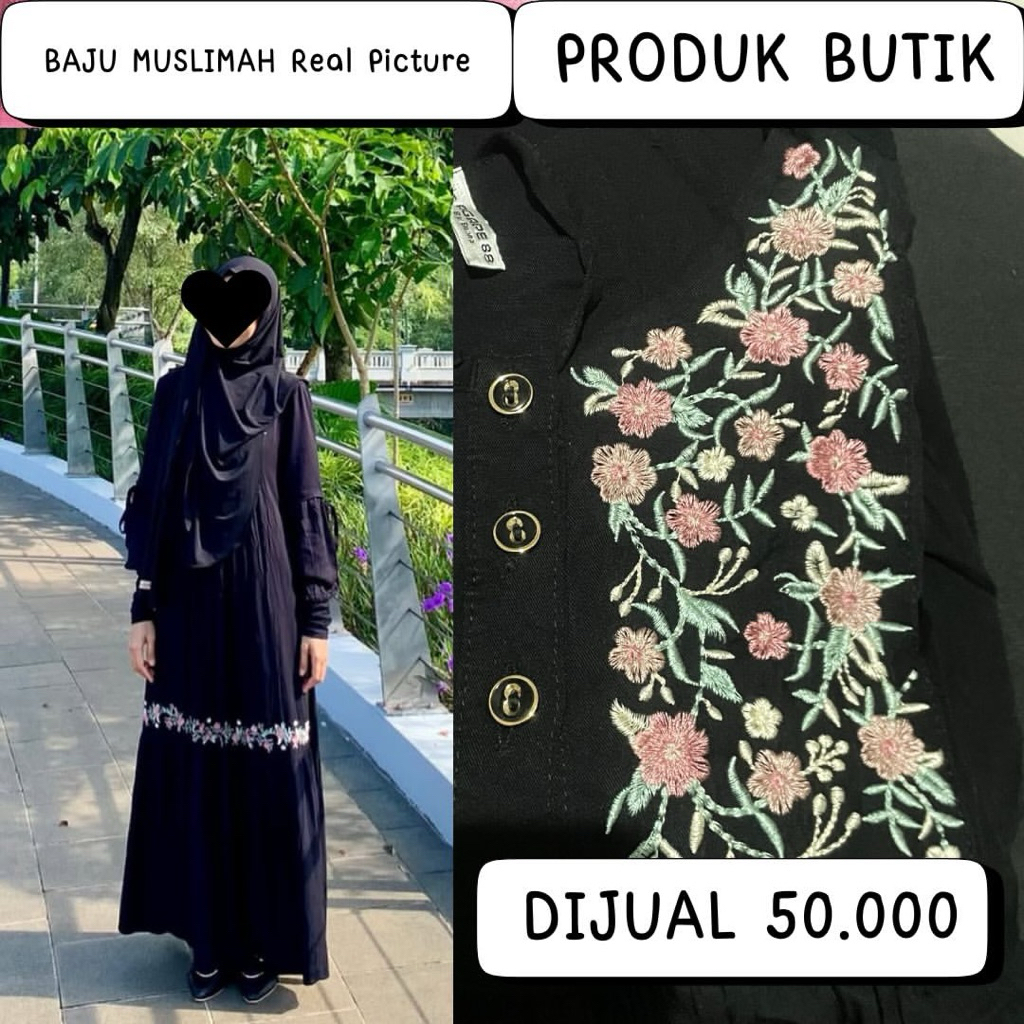 Baju muslimah hitam produk butik