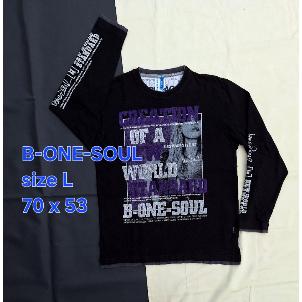 Baju Kaos B ONE SOUL Hitam Lengan Panjang Long Sleeve Crewneck Tshirt