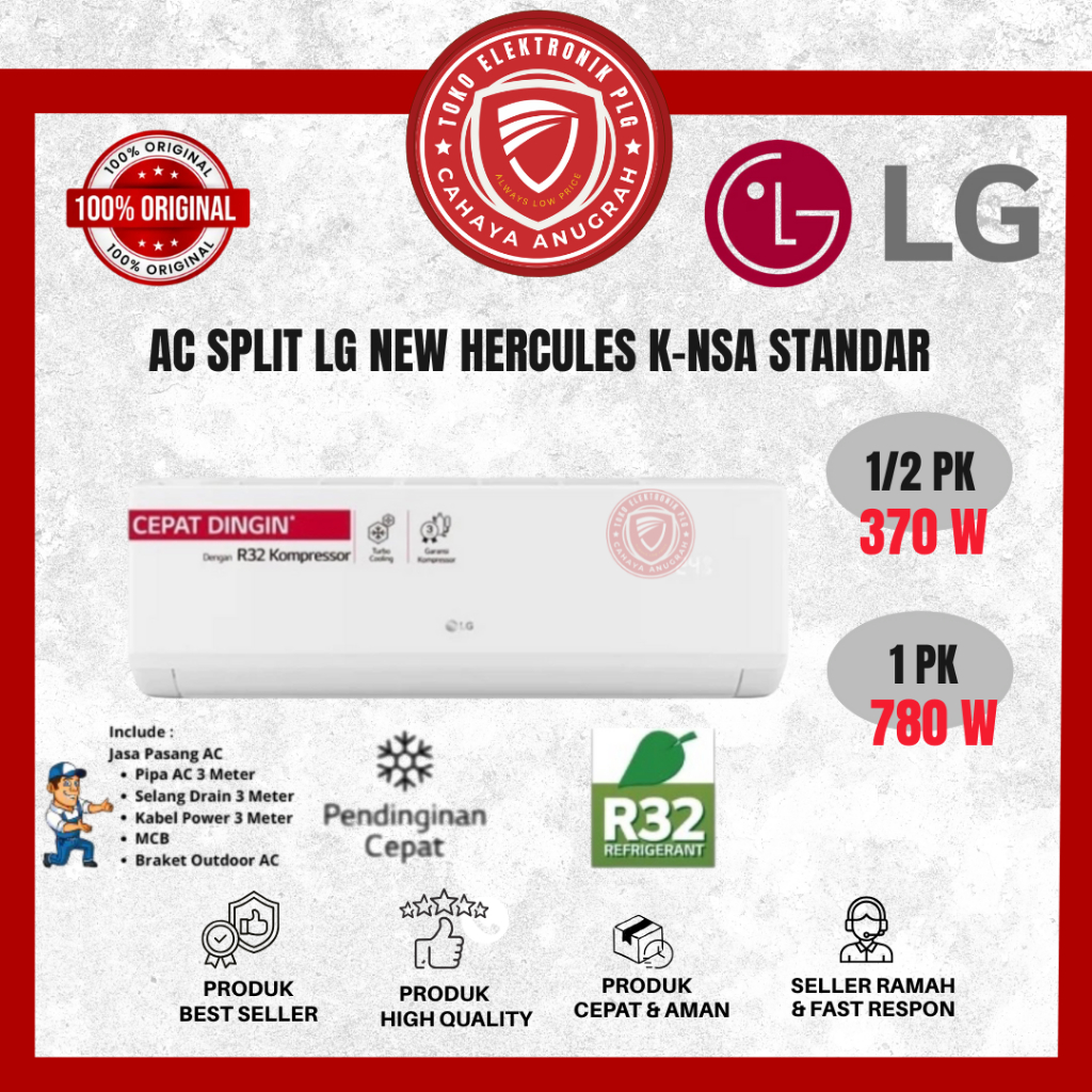 AC LG Standar Split 1/2PK - K05NSA LG Standar Garansi