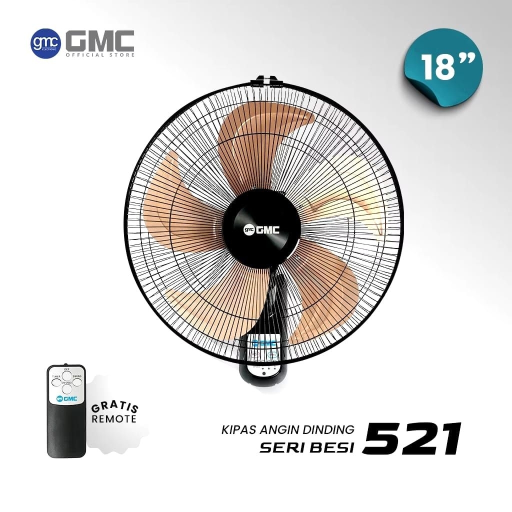 GMC 521 Kipas Angin Dinding 18" Pakai Remote Seri Besi Baling-Baling Besi