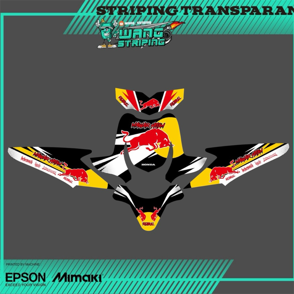 STRIPING STICKER SEMI DECAL BEAT KARBU 110 TRANSPARAN SERIES COPY RED BULL
