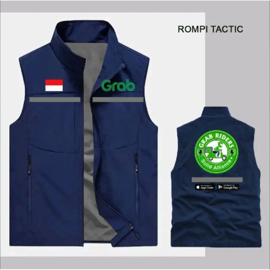 JAKET ROMPI CUSTOM GRAB / GRAB FOOD / ROMPI GRAB FREE NAMA BAHAN TASLAN READY SIZE M L XL XXL XXXL