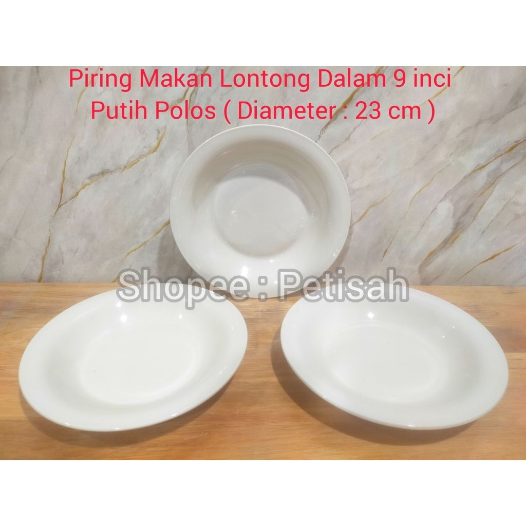 Piring Makan Lontong Keramik 9 inci Putih Polos / Piring Makan Keramik / Piring Makan / Dinner Plate