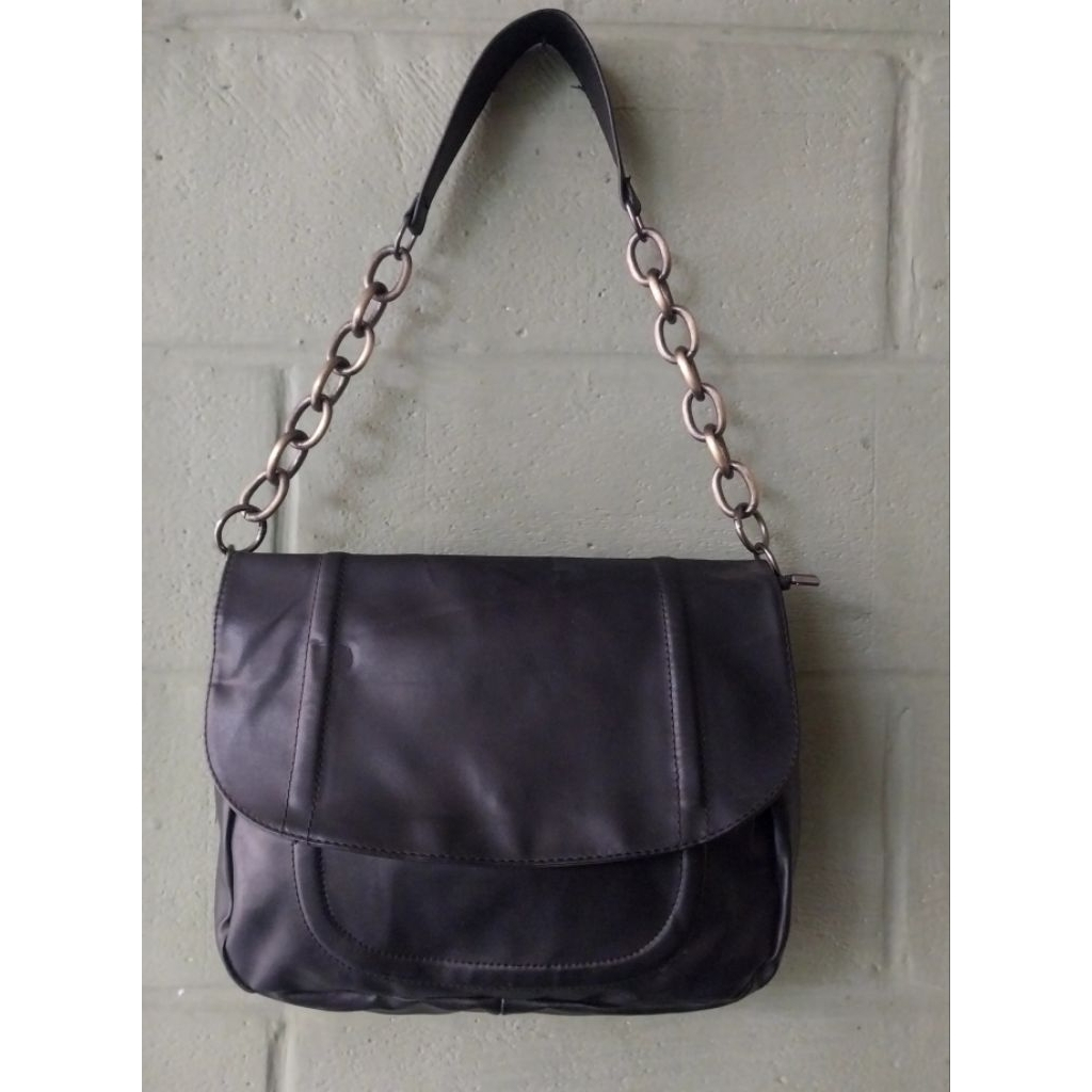 tas bahu shoulder bag wanita kulit asli hitam preloved