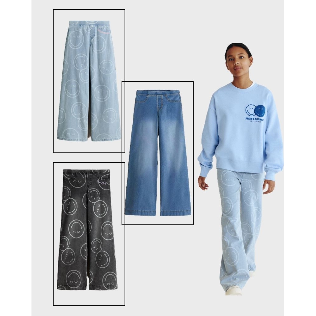 H&m Wide Leg jeans celana anak perempuan/ Kulot jeans anak perempuan
