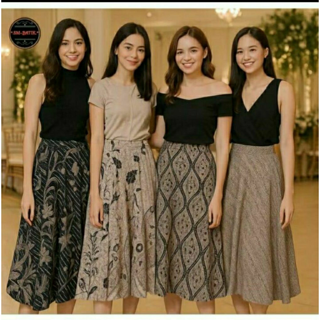 Rok Klok Midi Lawasan Katun Batik Solo Rok Batik Wanita