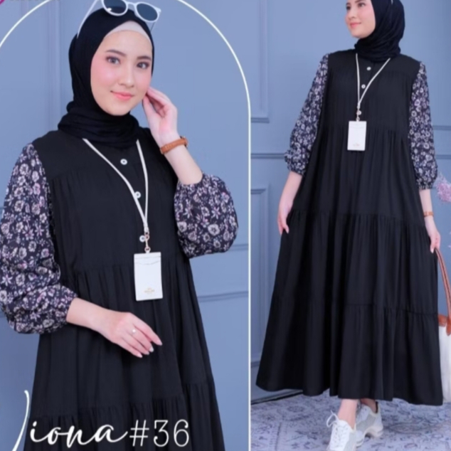 Gamis Viona Crinkle Rayon Jumbo Lengan Bunga Wanita Muslimah