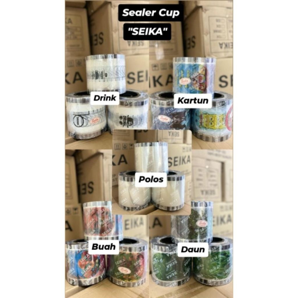 sealer Cup SEIKA/ SEALER CUP PLASTIK SEIKA ISI 1300 CUP SEALER POLOS /DRINK/BUAH/KARTUN/DAUN