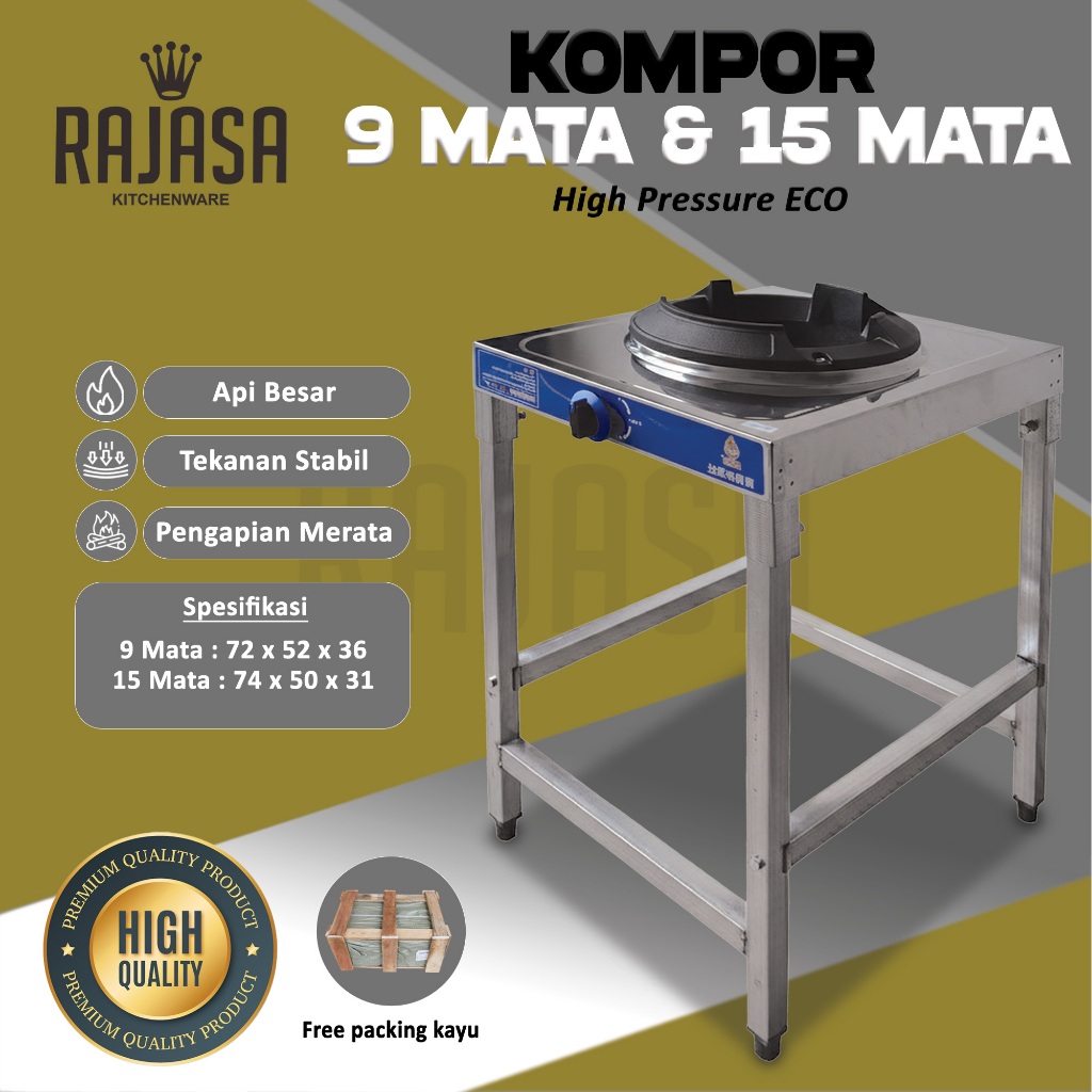 Kompor Gas High Pressure Stainless Steel Api Biru 9 & 15 Mata INCLUDE PACKING KAYU | Kompor Gas Cor 