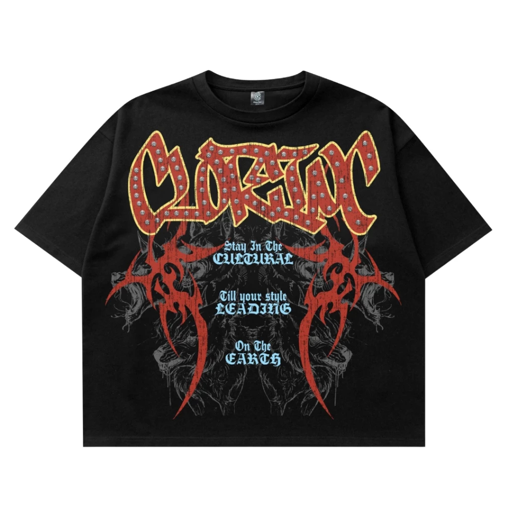 Kaos Boxy Crop Fit Oversized Unisex Streetwear Cotton 230 Gsm Rhintones Black