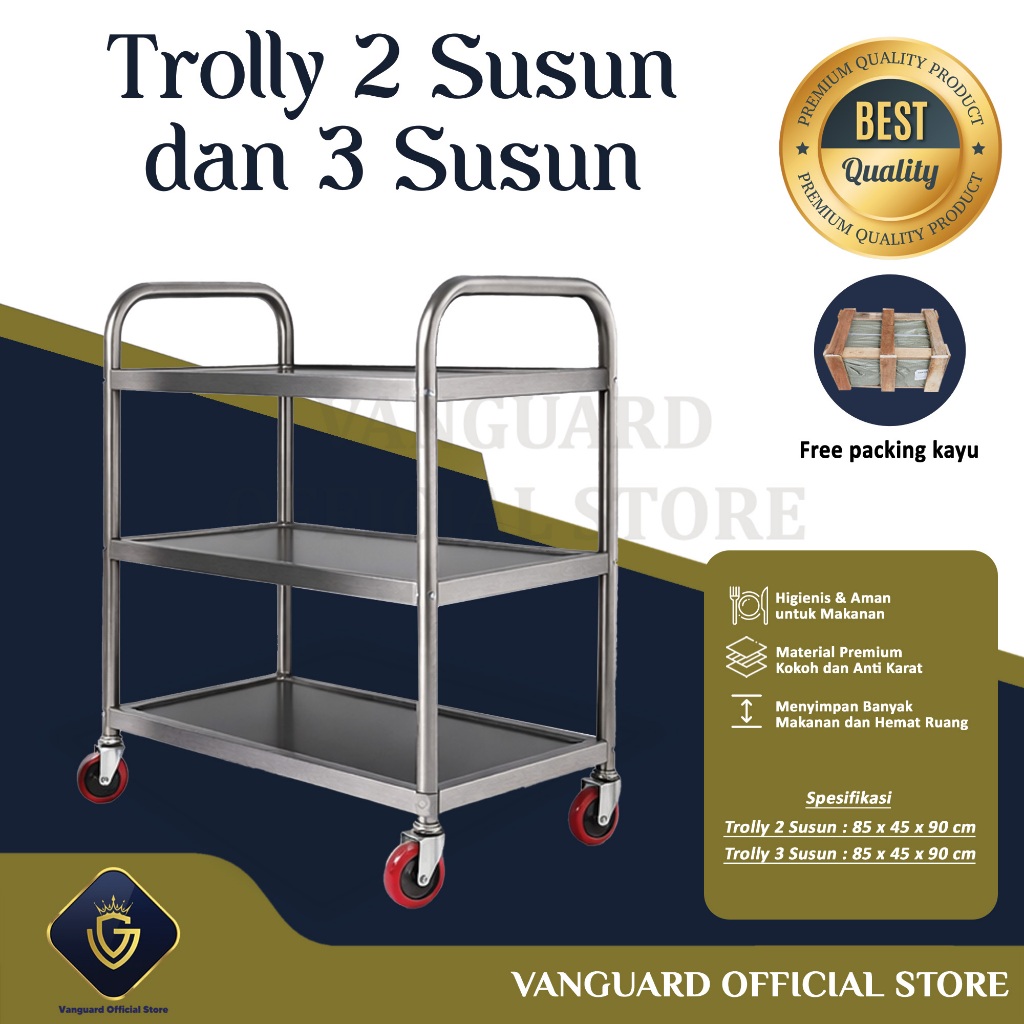 Loading Trolley Logistik Makanan dengan Roda Premium Stainless Steel INCLUDE PACKING KAYU | Troli Mu