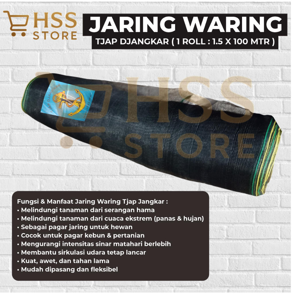 Jaring Waring Tjap Djangkar 100 meter 1 Roll  / Waring Jaring Hitam / Jaring Hitam Waring Tjap Djang