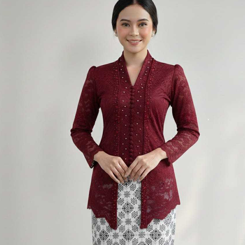 Kebaya Brokat Payet Mutiara Modern - Atasan Kebaya Wisuda & Pesta Mewah