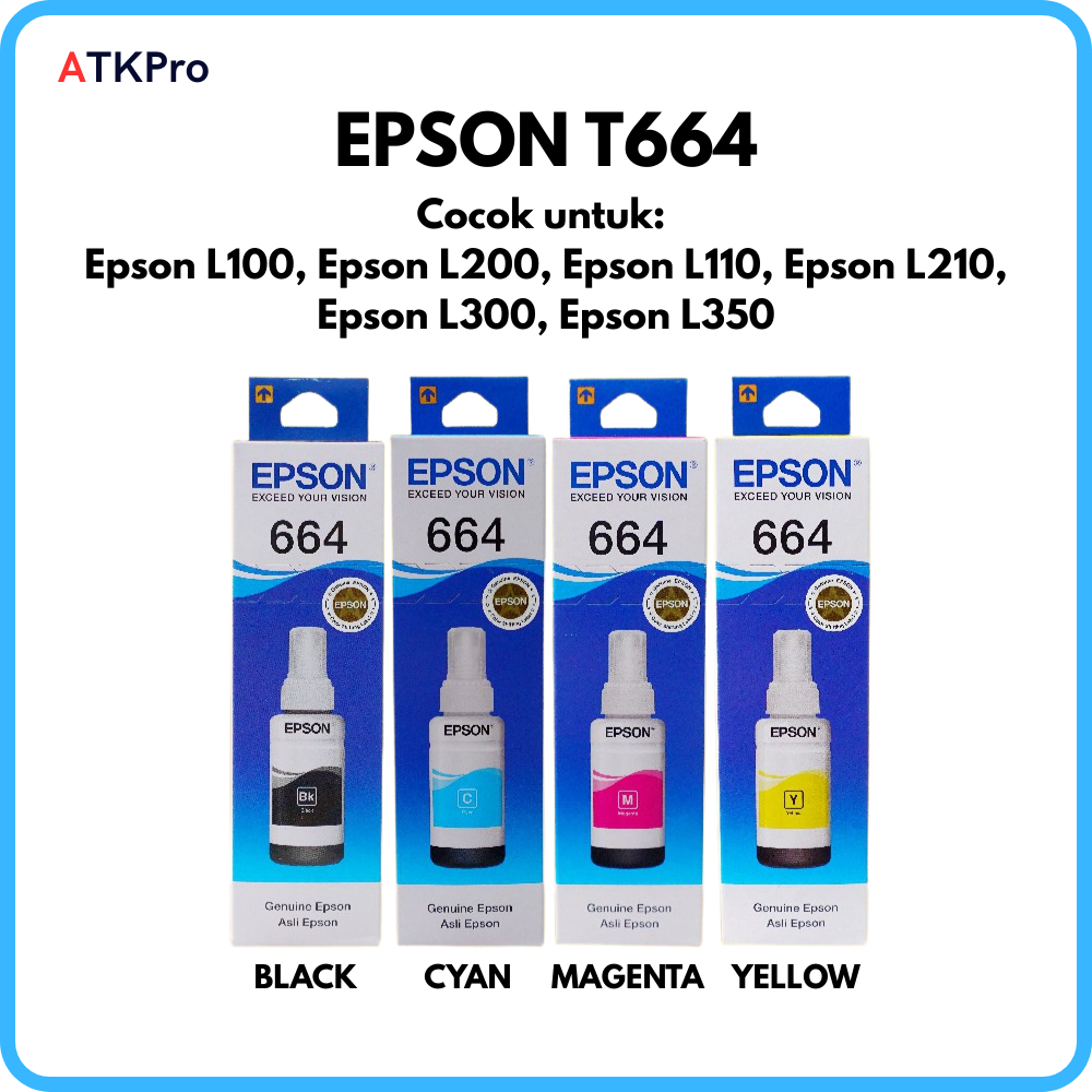 Tinta EPSON 664 Original Warna Hitam Cyan Magenta Kuning 1 Pcs Tinta EPSON T664 Asli