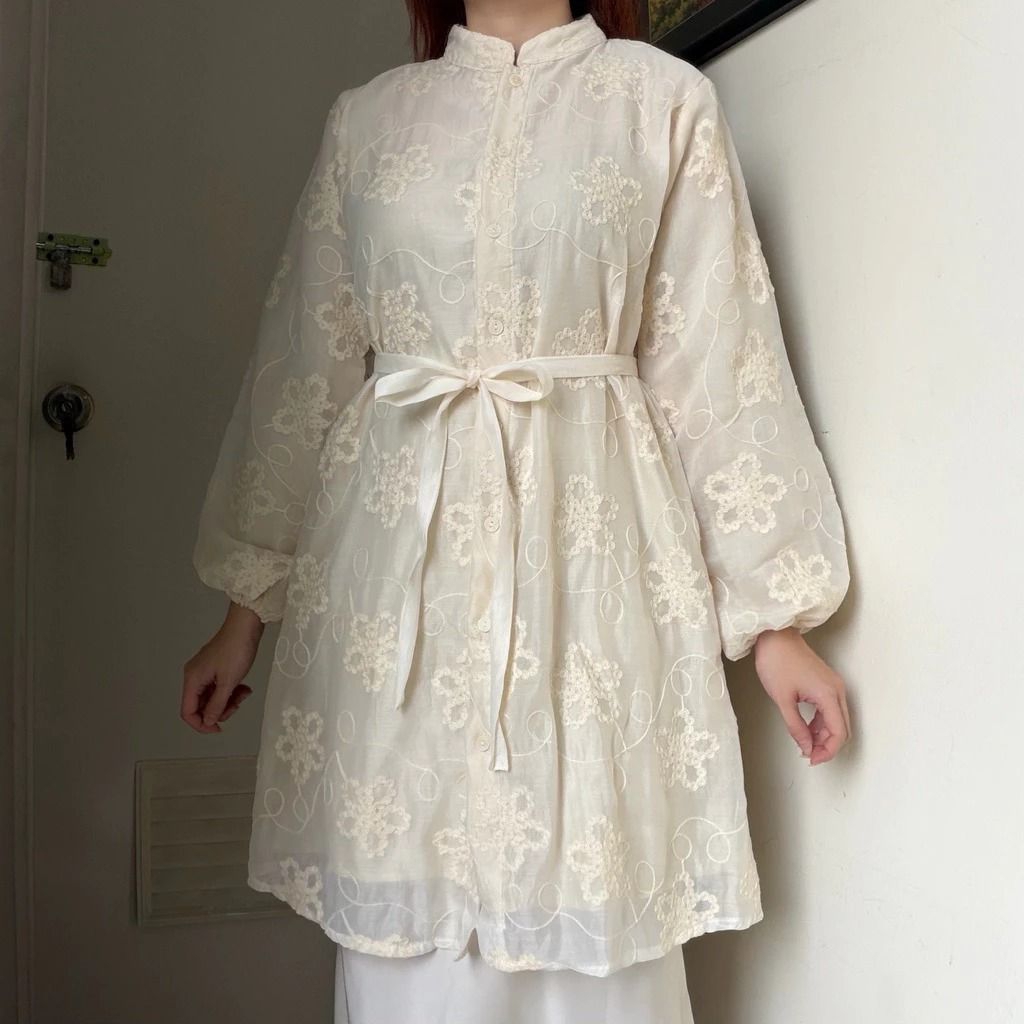 Nala Bloom Embroidery Outer Brokat Kondangan / Tunik Lace Premium / Outerwear Wanita Muslimah / Atas