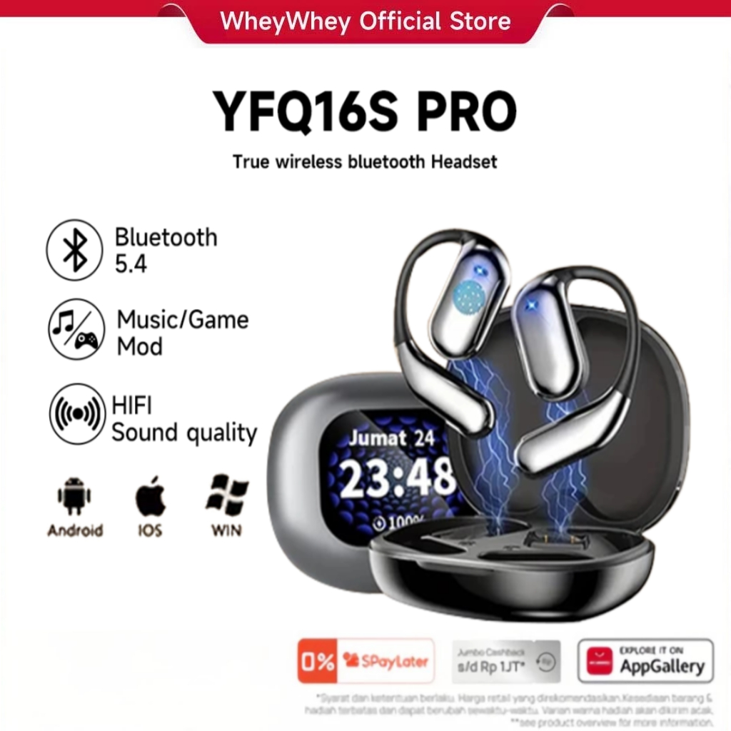 Wheywhey Air YF Q16s Pro Tws Smart Touch Screen Noise Reduction Bluetooth Headset IpX5 Waterproof Bl