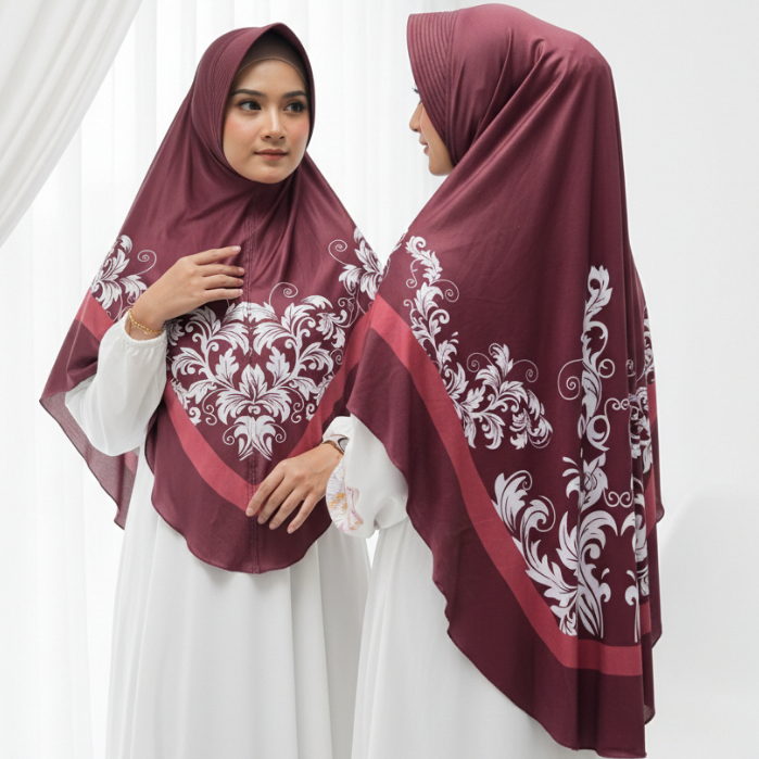 Jilbab Instan Bergo Jersey Premium Motif Printing Bunga Panjang Size XL