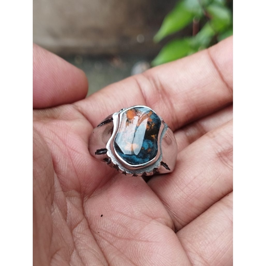 cincin batu akik bacan doko kembang pancawarna motif terompah antik 1