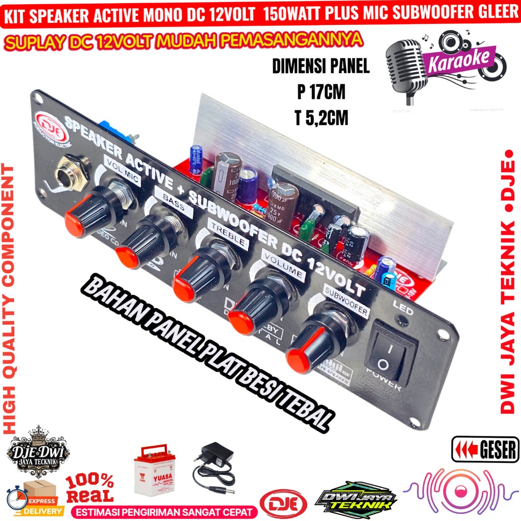 Kit Power Amplifier Mono 150WATT DC 12Volt Subwoofer Plus Mic Karaoke