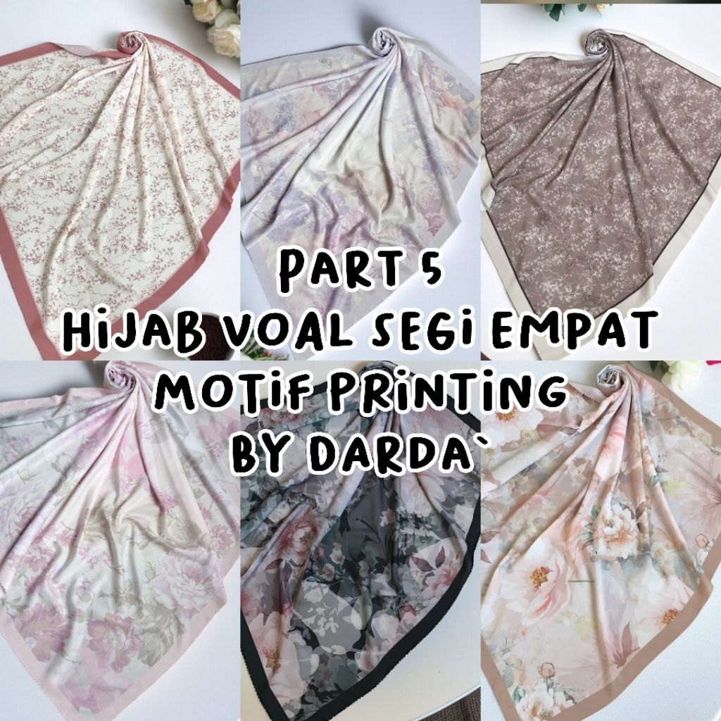 (PART 5) 115 cm, 120 cm, 130 cm, KERUDUNG MOTIF SEGI EMPAT BY DARDA`, HIJAB, MOTIF PRINTING PASTEL B