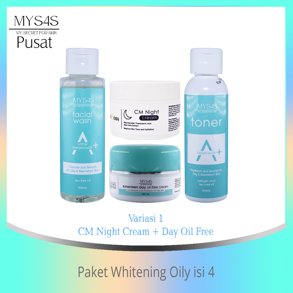 MYSAS Skincare Paket Whitening Oily isi 4