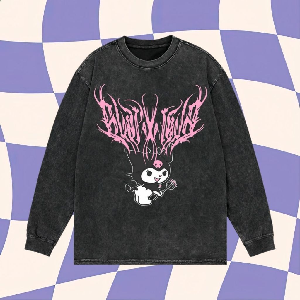Purple Haze "Kuromi" Long Sleeve Oversized T-Shirt | Stone Wash | Kaos Oversize | Vintage | Atasan