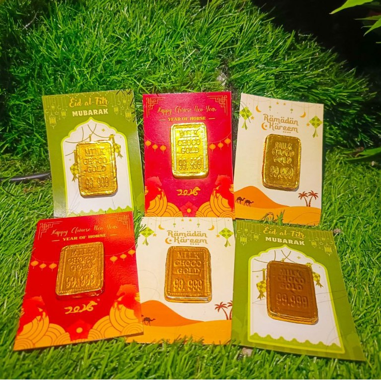 COKLAT Emas Antum Custom Souvenir Imlek Ramadan Lebaran Ulang Tahun Coklat Susu Kakao Amplop