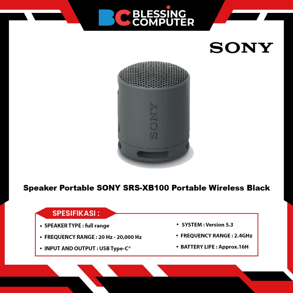 Speaker Portable SONY SRS-XB100 Portable Wireless Black