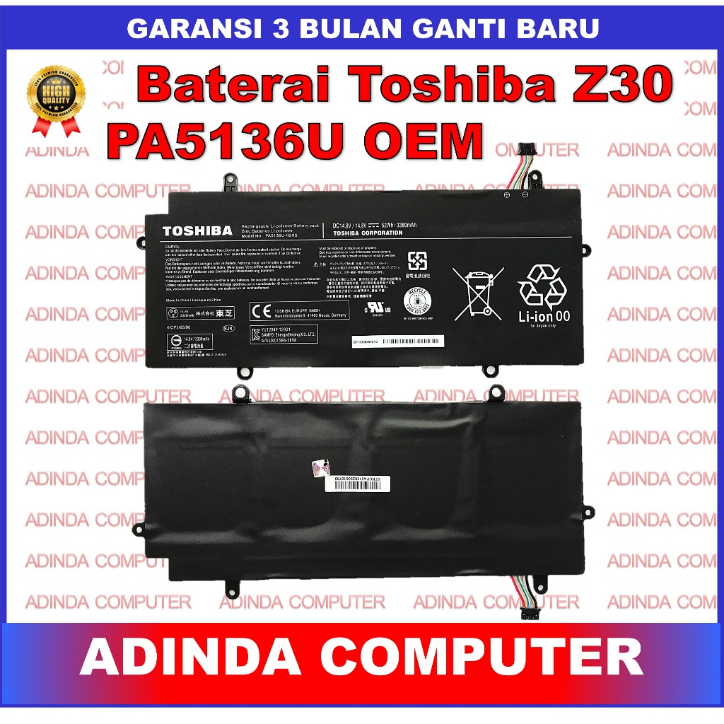 Baterai Toshiba Dynabook Z30 A Z30T-C Z30-C Z30T-A R634 R634/K R634/M PA5136U-1BRS