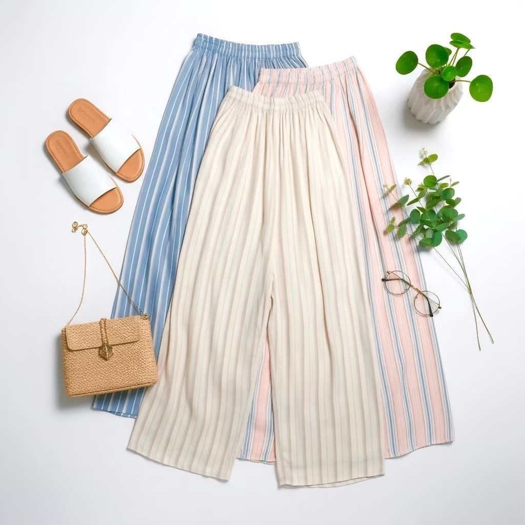 Celana kulot stripe salur cantik jumbo - Celana panjang  Kulot Stripe pants Haighwaist