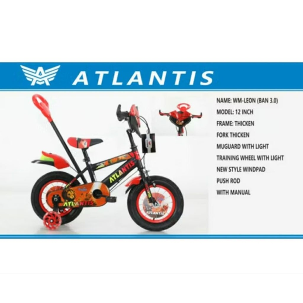 SEPEDA BMX 12 ATLANTIS LEON + DORONGAN BAN POMPA + RODA SAMPING KLAHERAN