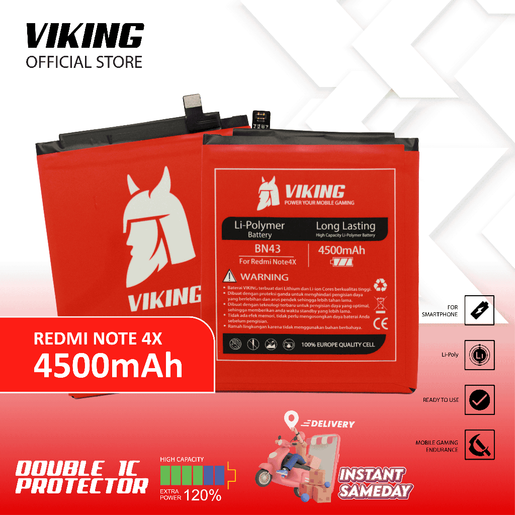 VIKING Baterai Redmi Note 4X - Note 4 Snapdragon BN43 Double Power