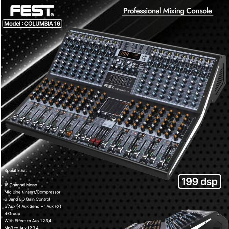 FEST Mixer Audio Columbia 16 16 Channel Bluetooth 6 Band EQ 4 Group DSP Digital