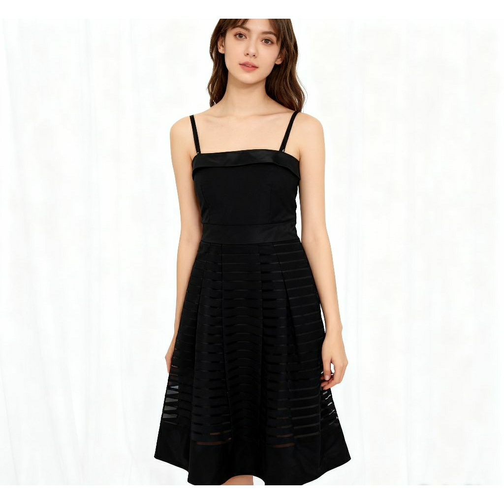 MANGO OVERALL MIDI DRESS PESTA HITAM KOREA ORIGINAL