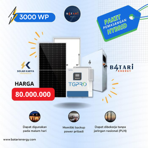 Paket Pemasangan Panel Surya Sistem PLTS HYBRID 3000 Wp 3 kW untuk rumah - Batari Energy