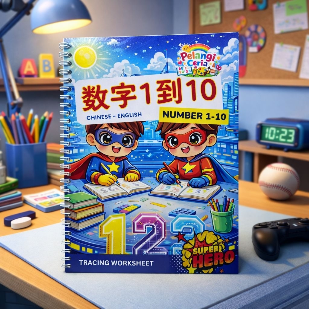 Pelangi.Ceria369 Wipe and clean book | Buku Tracing Mandarin Anak | Menulis Hanzi Angka 1–10 | Chine