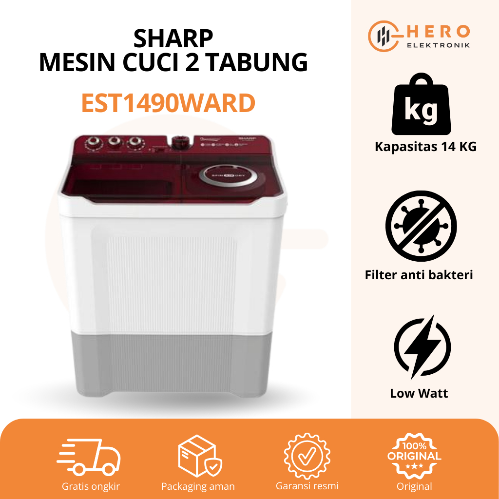 Mesin Cuci 2 tabung SHARP 14 Kg EST1490WARD Low Watt