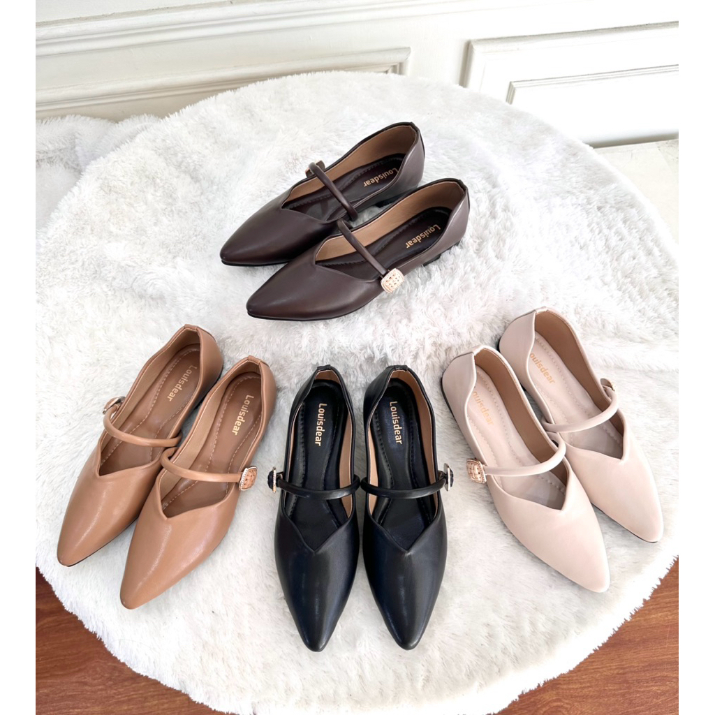 sepatu Louisdear flat shoes wanita 004 bahan kulit Dove
