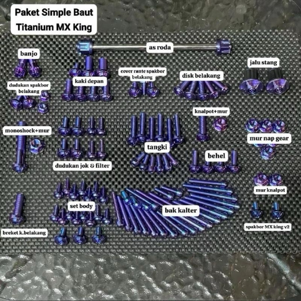 paket simpel perbagian baut titanium MX KING original titanium anti karat