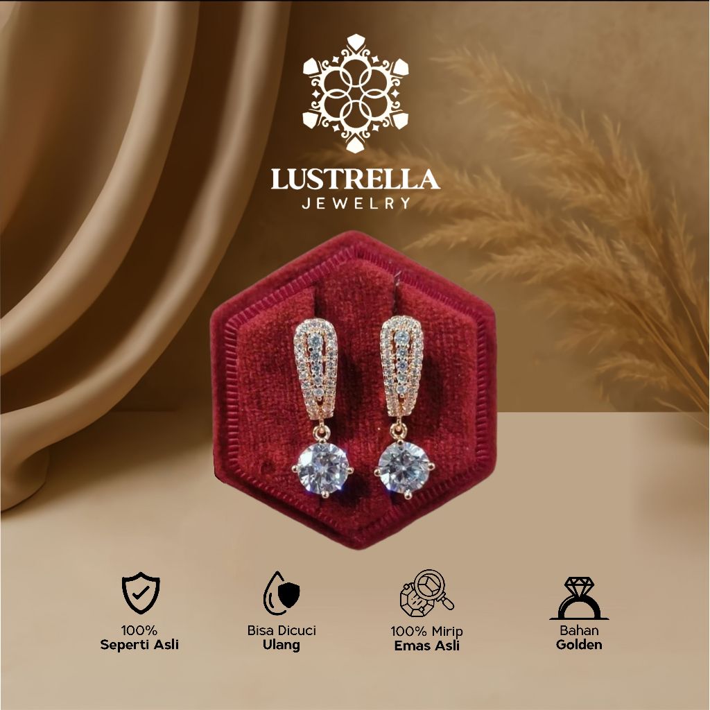 Anting Wanita Berlian Gantung | Anting Replika Emas Asli Elegan & Mewah