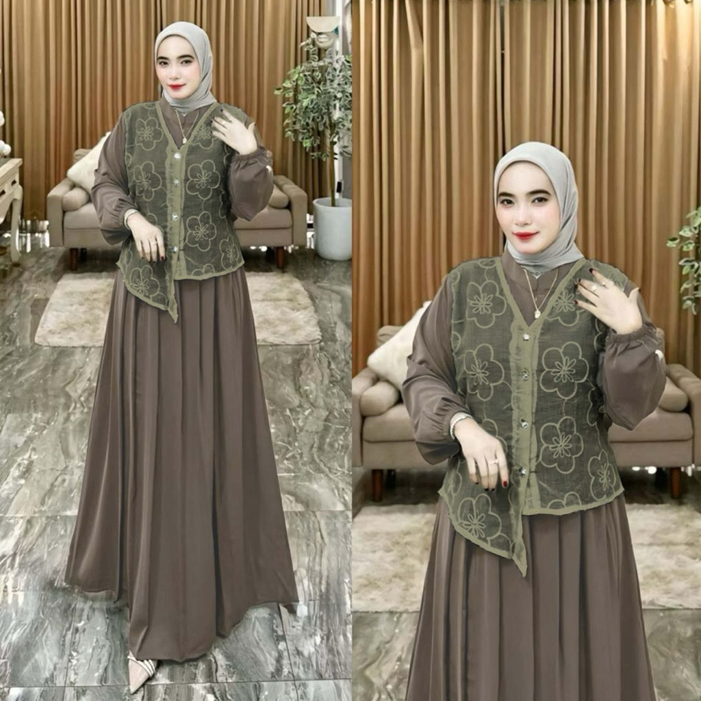 FILLONA SET 3IN1 / ONESET 3IN1 VEST KOREAN / SETELAN 3IN1 ROK KEMEJA DAN VEST JAGUARD