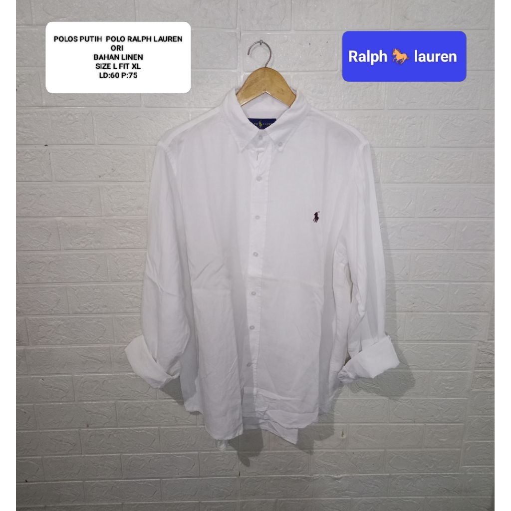KEMEJA LINEN PUTIH POLO RALPH LAUREN SIZE L FIT XL
