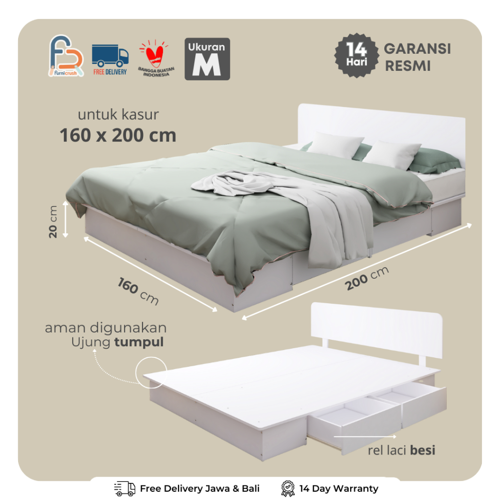Furnicrush Alas Tempat Tidur / Divan / Divan Headboard / Dipan 160 / Tempat Tidur dengan Laci / Dipa