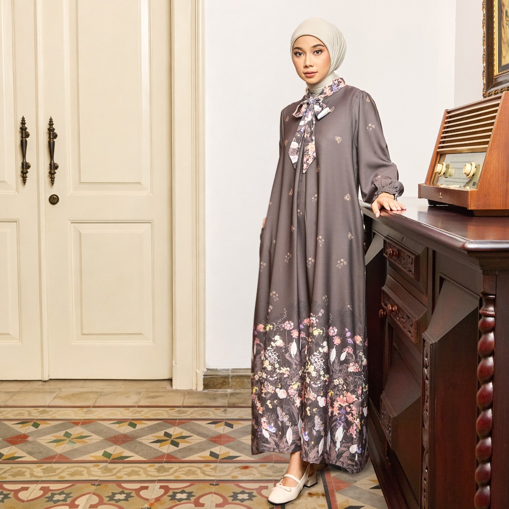 MFMW Alishbah Dress Gamis Satin Motif Bunga