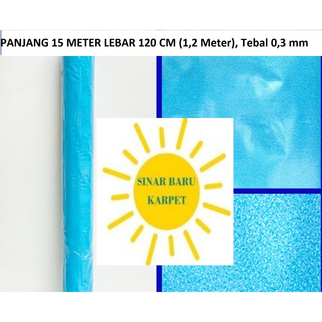 Karpet Lantai Plastik Vinyl 1 ROLL Panjang 15 Meter Lebar 1.2m MOTIF BIRU MUDA POLOS (SESUAI GAMBAR)